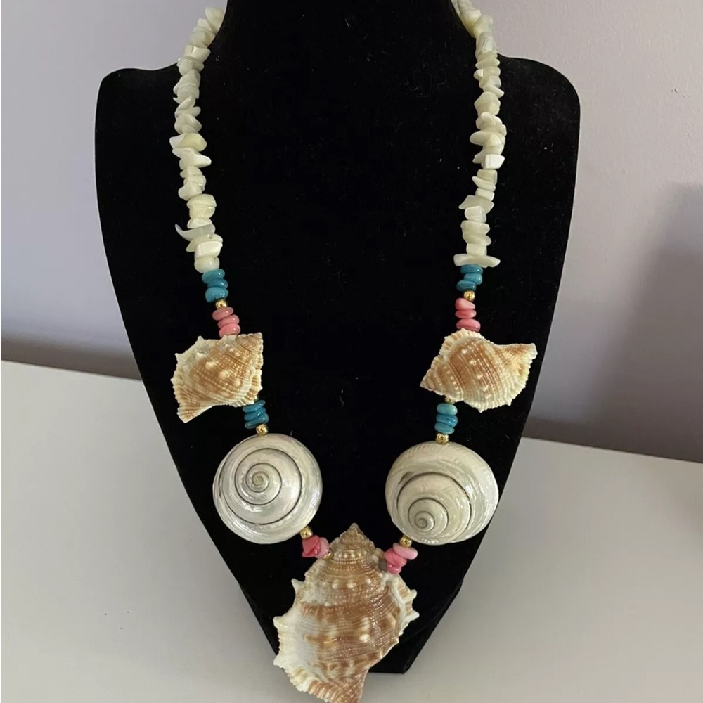 Seashell Necklace with White and Beige Accents